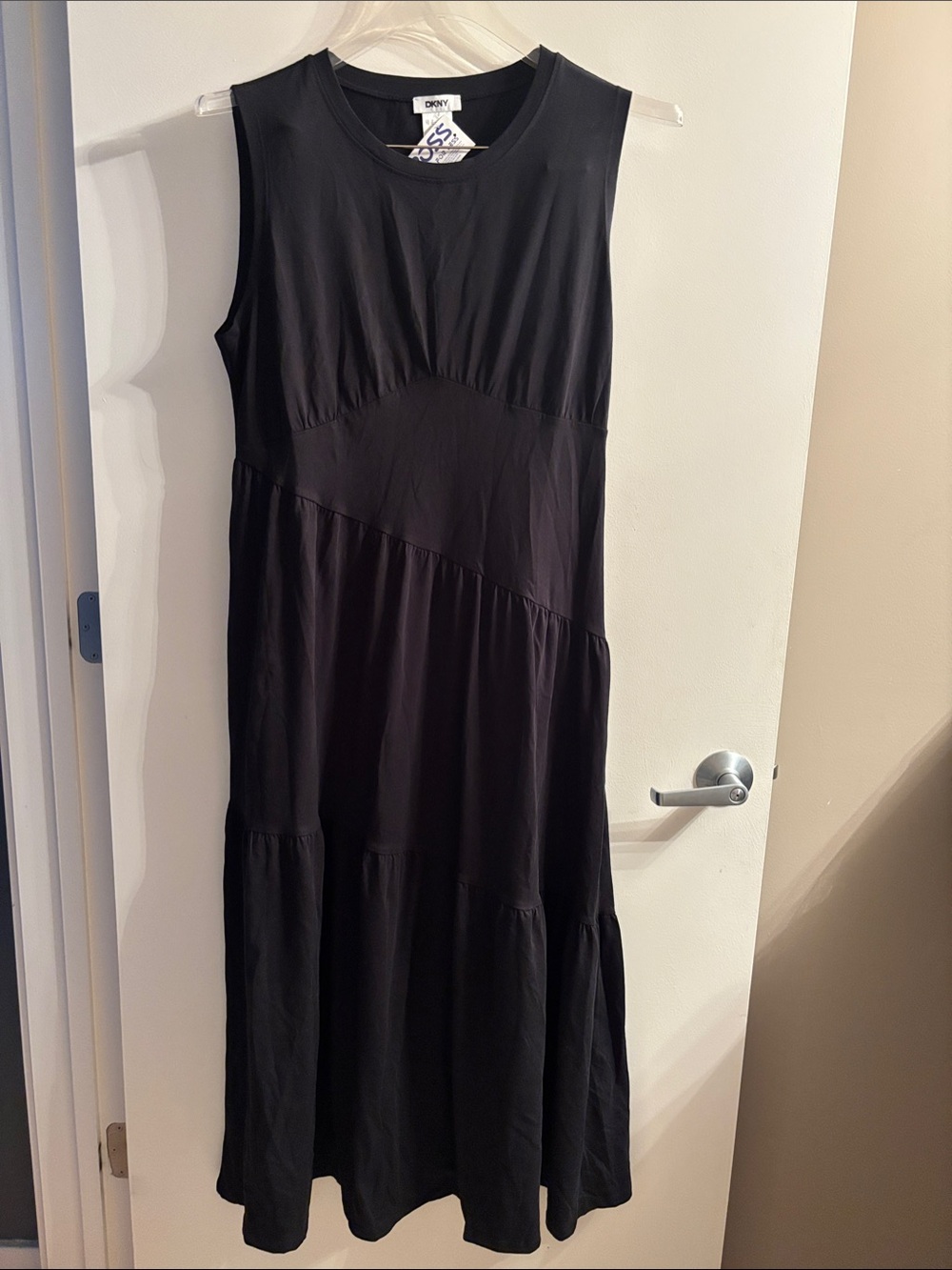 DKNY Black Sleeveless Maxi Tiered Dress